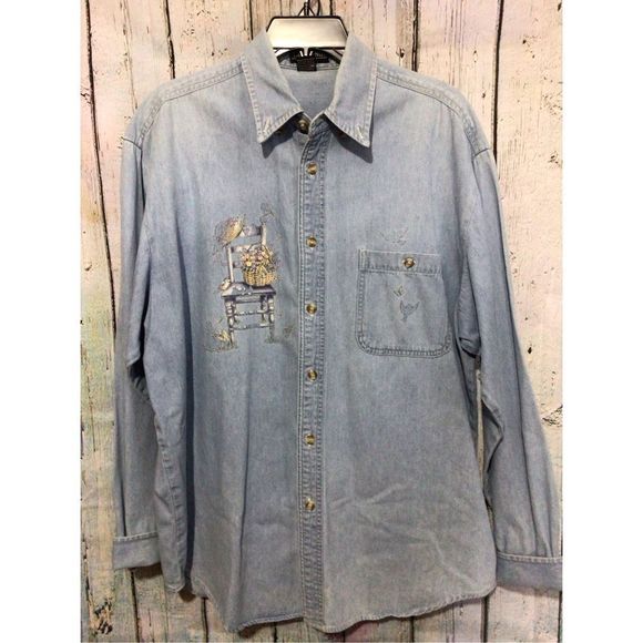Vintage Denim Shirt Men’s Unisex Blue Size Large - Picture 14 of 16